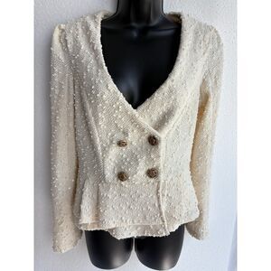 Valleygirl Cream Boucle Blazer S/M Career Work Office Professional Old Money